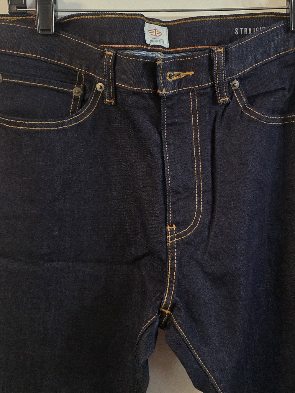 Dockers Men's Straight Jeans - Deep Indigo with Contrast Gold Stitching Sz 34x34
